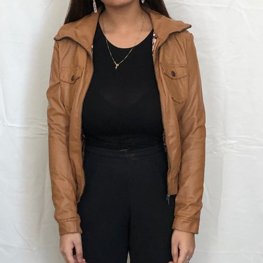 FAUX LEATHER JACKET -LIGHT BROWN